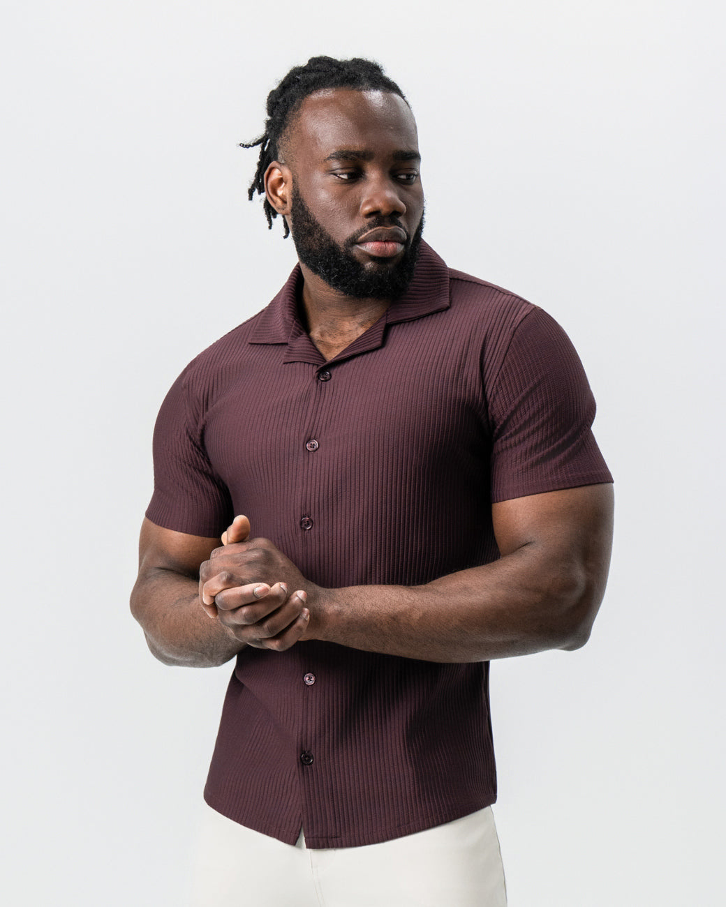 Seersucker Short Sleeve Button Down - Plum