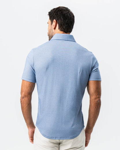 "The Capri" Sky Blue Pique Short Sleeve Button Down
