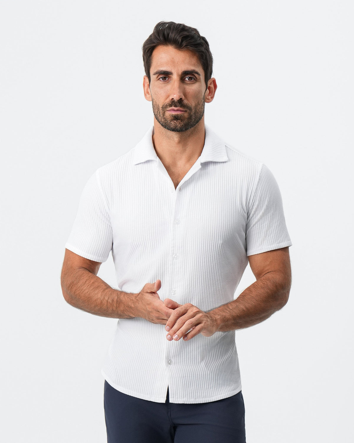 Seersucker Short Sleeve Button Down - White