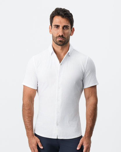 Seersucker Short Sleeve Button Down - White