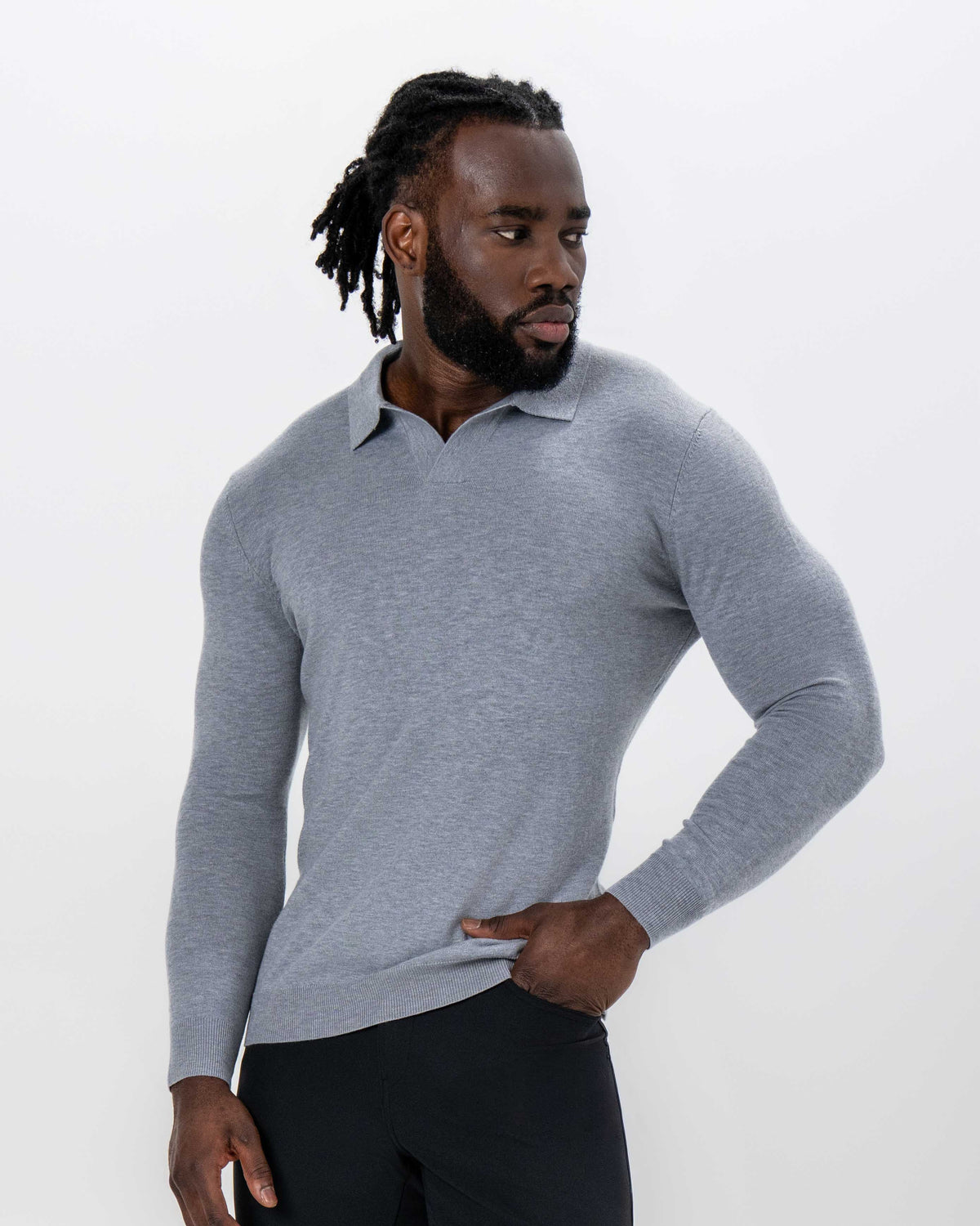 Buttonless Sweater Polo - Light Grey