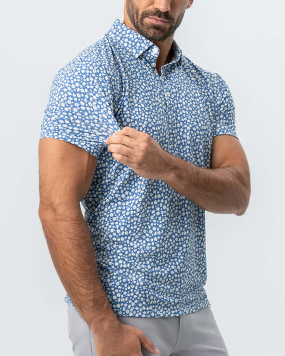 "The Ken" White & Light Blue Floral Print Polo