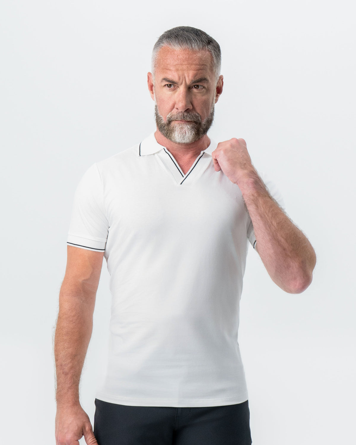 "The Parkway" White with Black Tipped Polo