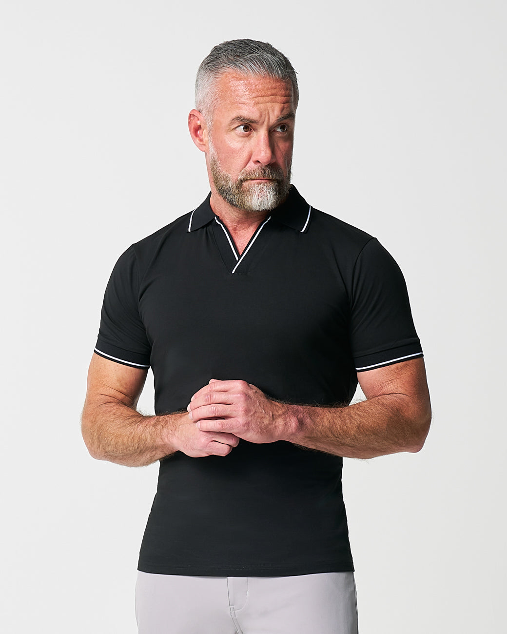 "The Gage" Black with White Tipped Polo