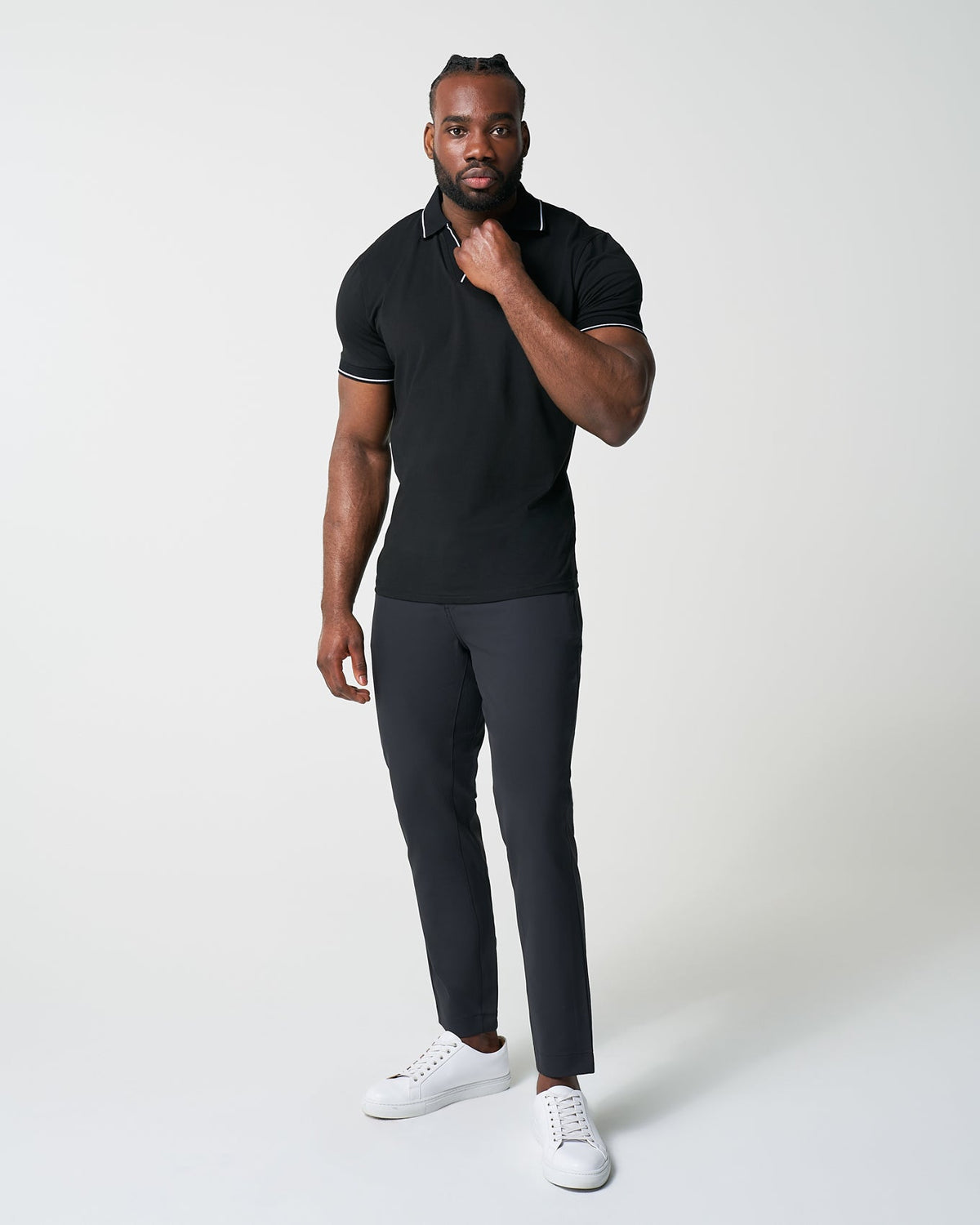 "The Gage" Black with White Tipped Polo