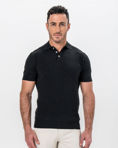 Textured Knit Cashmere Polo - Charcoal