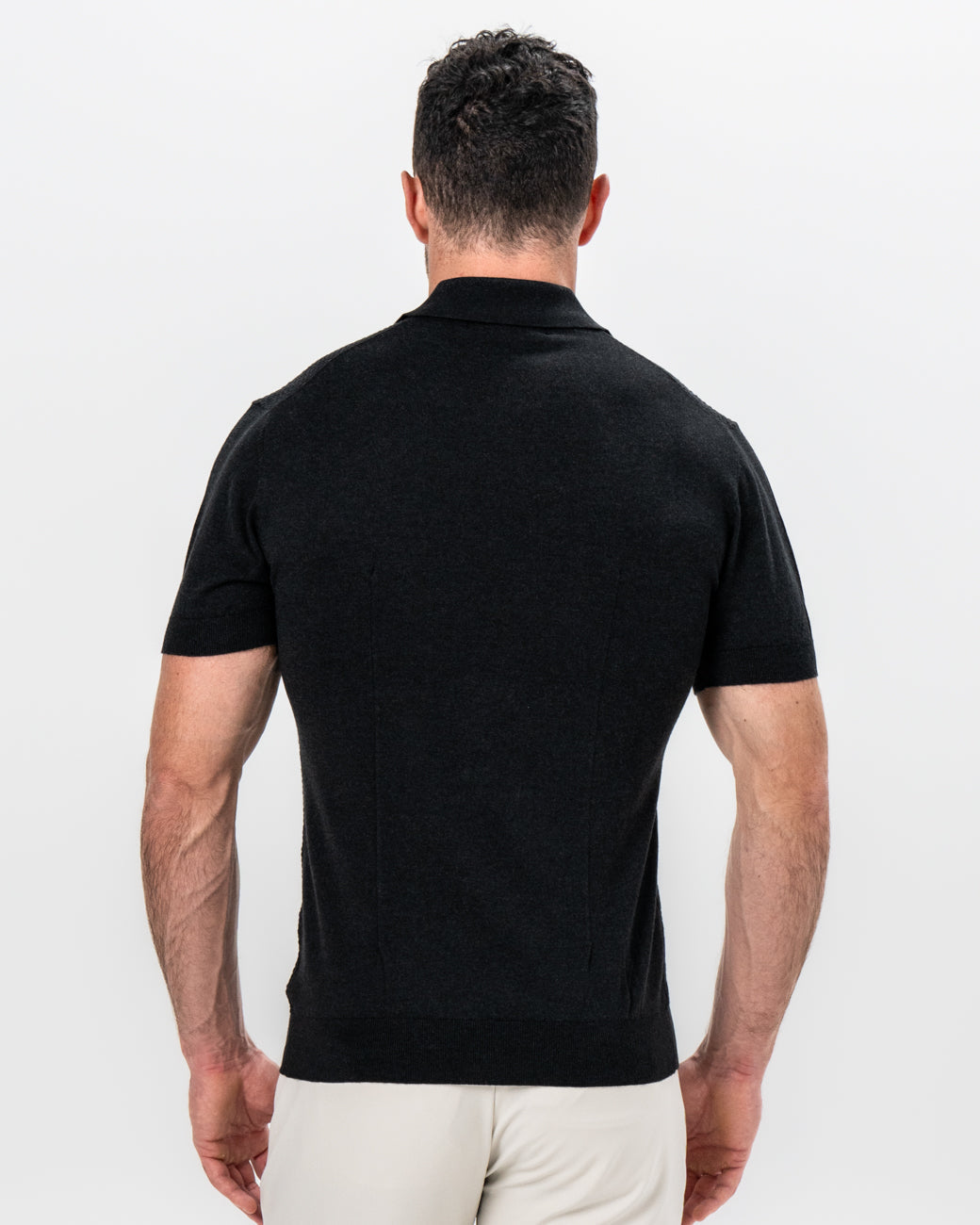 Textured Knit Cashmere Polo - Charcoal