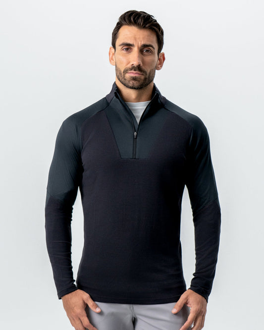 Waffle Knit Quarter Zip - Solid Black