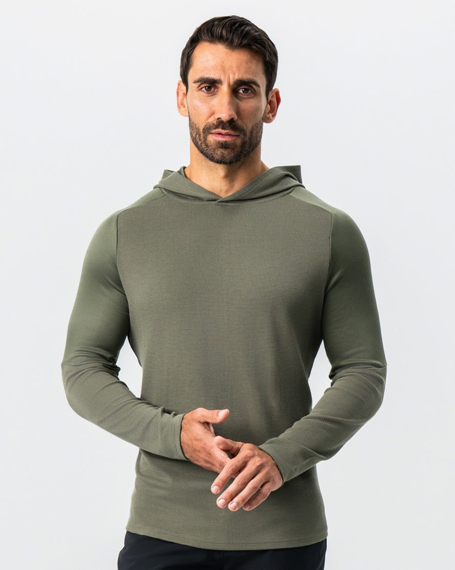 Waffle Knit Hoodie - Olive