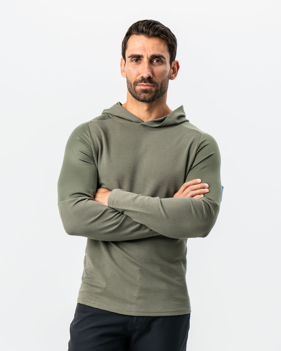 Waffle Knit Hoodie - Olive