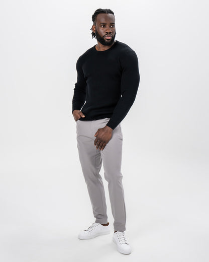 Mid-Weight Ribbed Knit Crewneck Sweater - Black