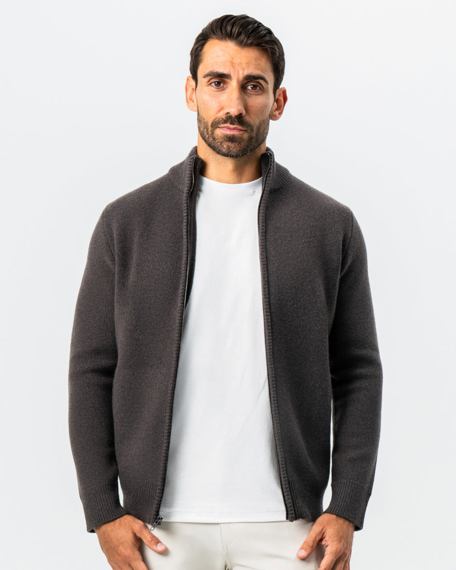 Knit Sweater Bomber - Brown