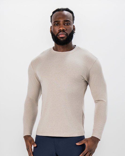 "The Landon" Heathered Cream Long Sleeve Crewneck